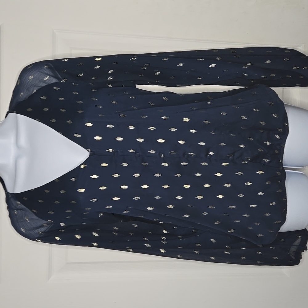 Haver London Navy Blouse W Gold M